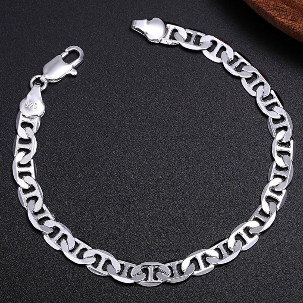 8" Unisex 925 Sterling Silver 6mm Width Chain Bracelet